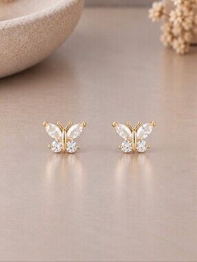 Gold Butterfly Crystal Stud Earrings